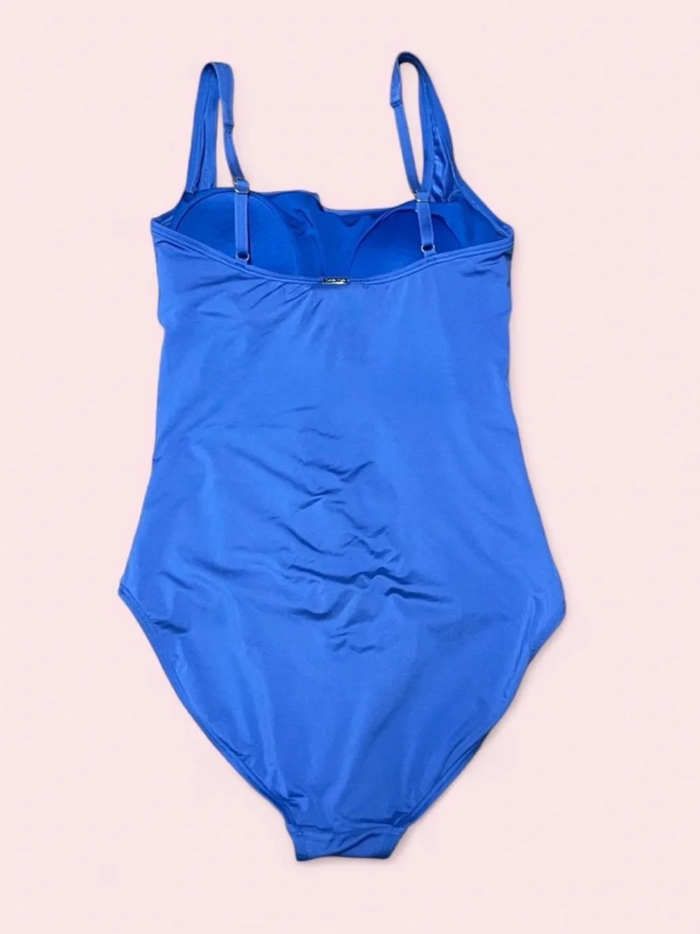 Calvin Klein Pleated Front One Piece Swimsuit Atlantis Blue Size 10 Ruched
